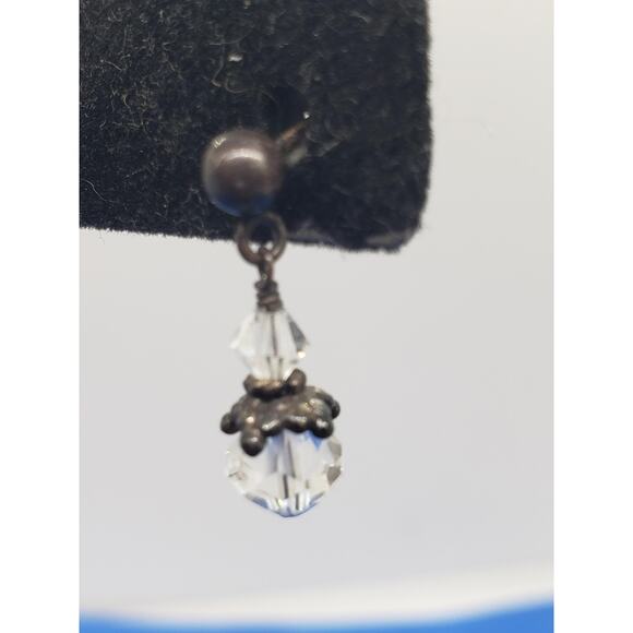 Vintage cut Clear Crystal Bead Drop Earrings Sterling Silver Post Studs - Picture 4 of 5